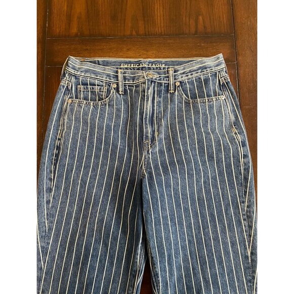 American Eagle Outfitters Blue and White Striped High Rise Jeans - Picture 2 of 9